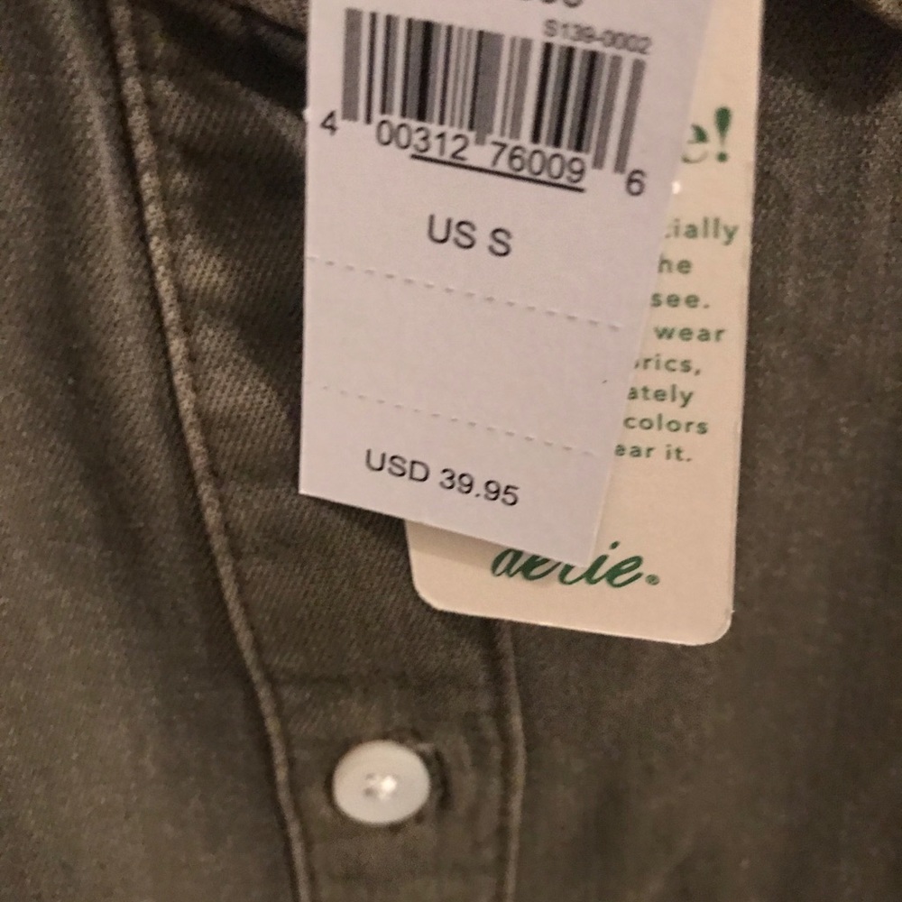 Aerie NWT Small Olive Green Button Down Shirt - Picture 2 of 5